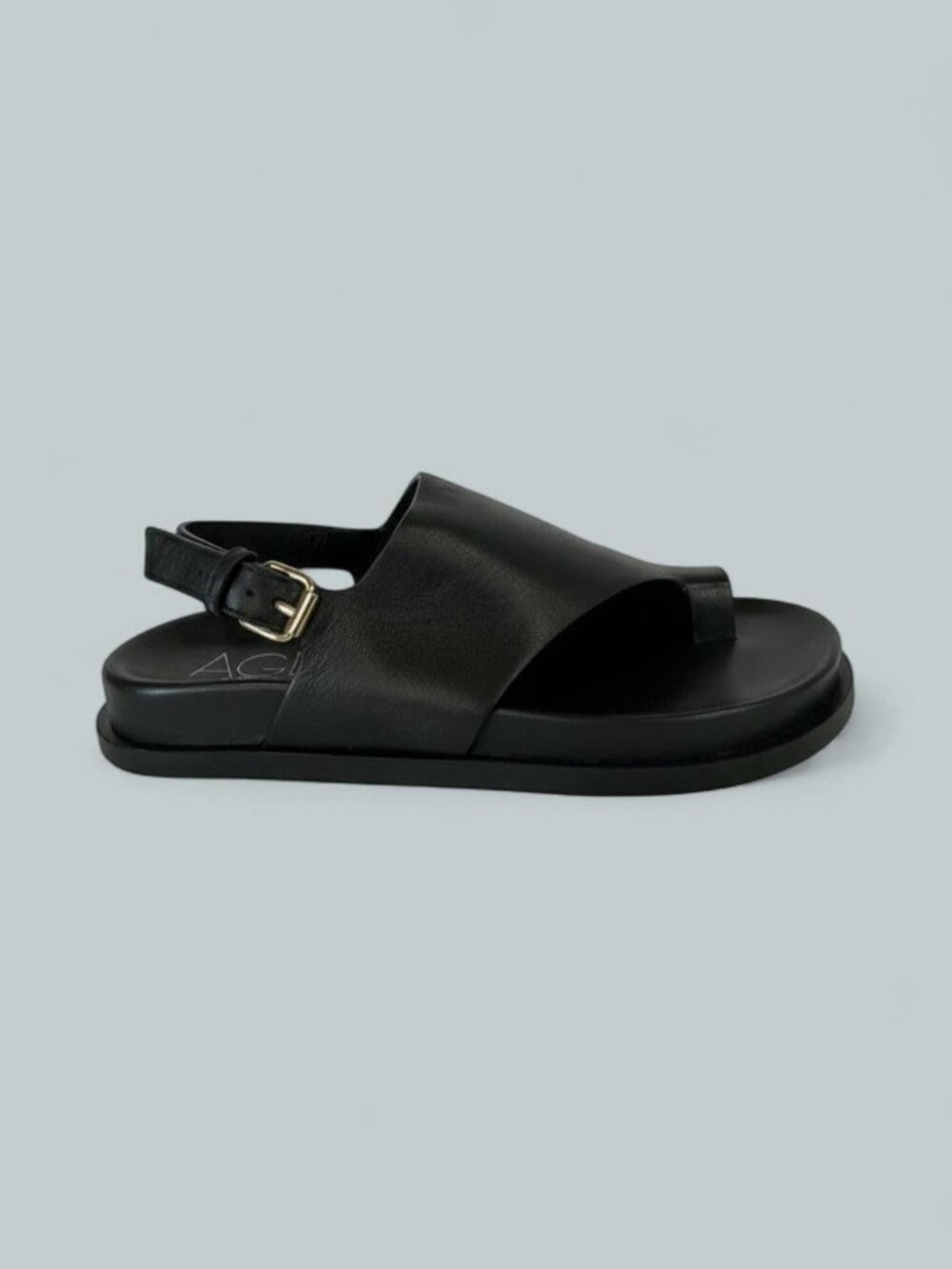 Women's Leather Flat Sandals - Nero
